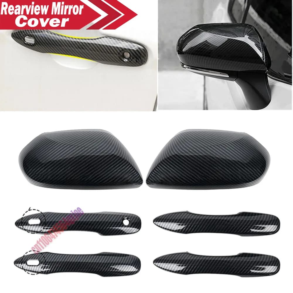 For Toyota Camry 2018-2023 1 Set ABS Adhesive Sticker Door Handle Cover & Side Mirror Cover Wing Cap Exterior Housing Trim