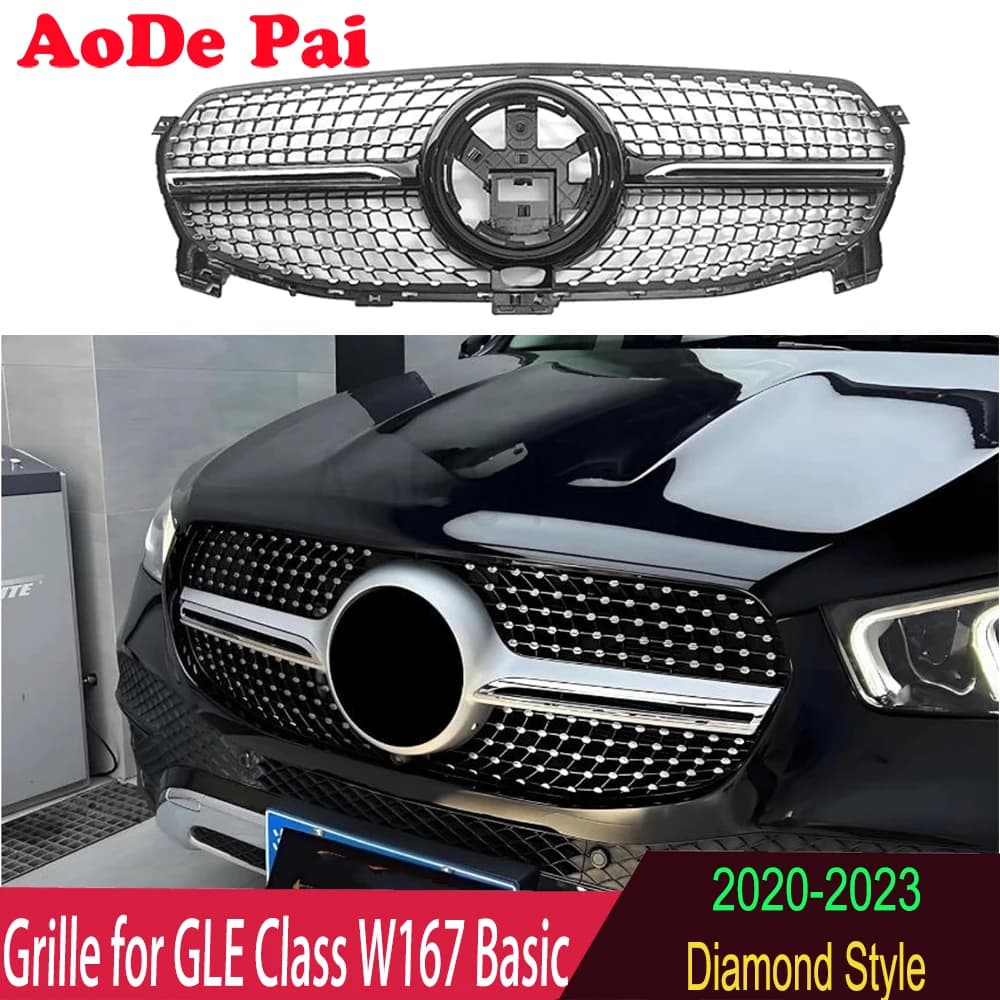 ABS Front Bumper Mesh Hood Grille Grid For Mercedes GLE Class W167 C167 2020 2021 2022 2023 Normal Model Diamond Radiator Style