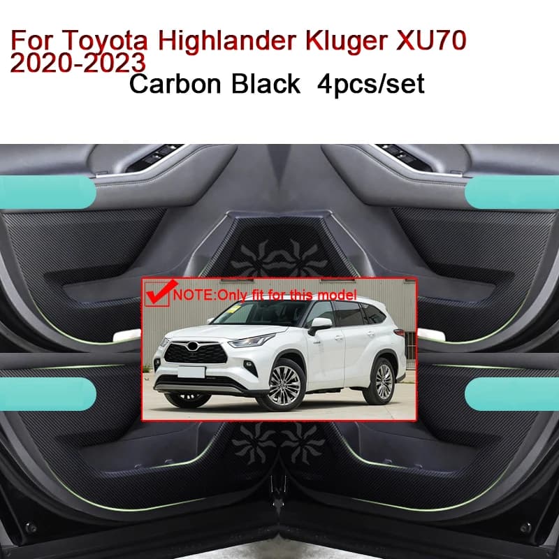 Fit For Toyota Highlander Kluger XU70 2020-2024 Car Door Anti Kick Pad Carbon Fiber Leather Texture Anti Dirt Protective Sticker