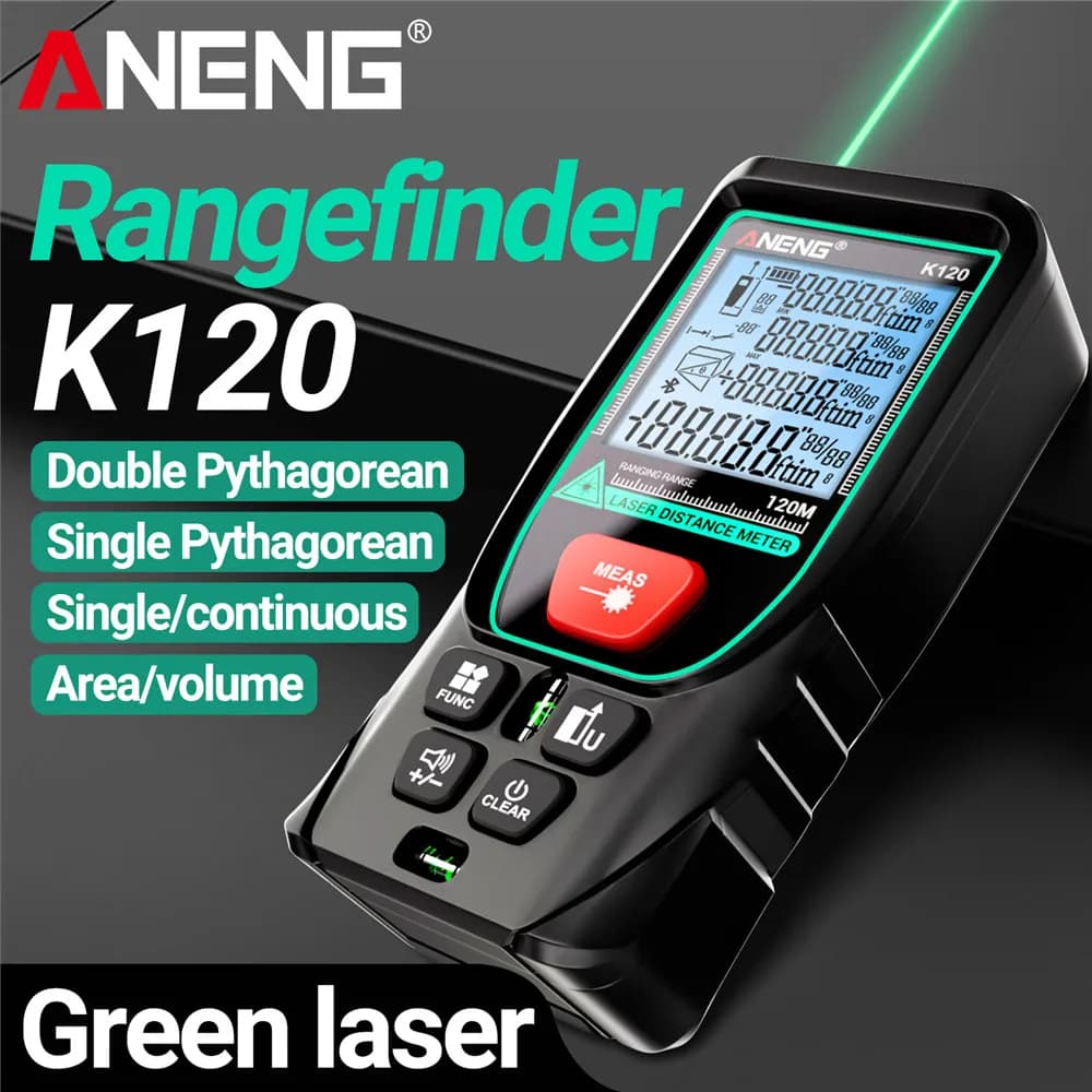 50/70/100/120M Laser Rangefinder Volume/Area Measure ±3mm ANENG K120 Green Laser Distance Continuous Meter 20 Group Data Storage