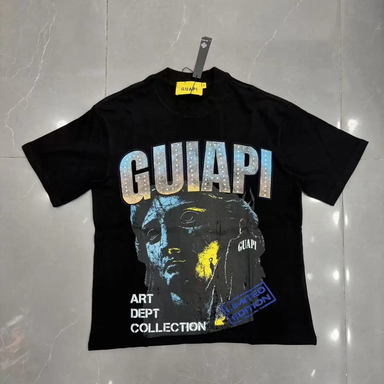 Guapi Retro Beaded Design Stylish Summer Streetwear Loose Short-Sleeved T-shirt Trendy Men's and Women's Brand