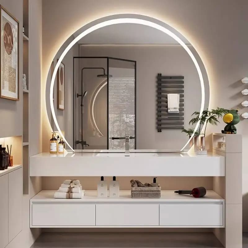 Round Mirror Bathroom Cabinet Hang Wall Pullout White Floating Bathroom Cabinet Vanity Drawers Mobile Da Bagno Furniture