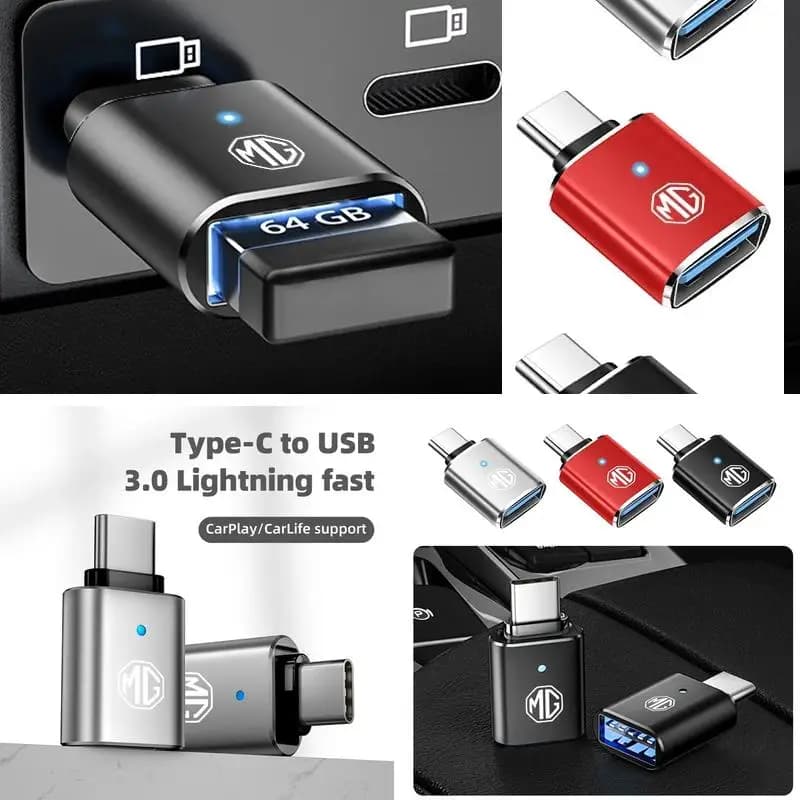 MG Type-C to USB3.0 Car Adapter For MG ZS EV MG4 EV HS Cyberster GT, LED Converter Support CarPlay CarLife Auto Interior Accesso