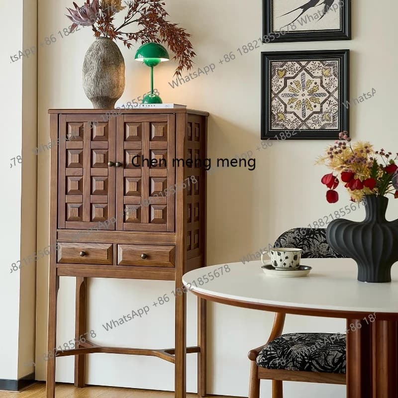 Retro vintage style bedroom living room corner cabinet storage rack wall corner integrated wall wine cabinet storage R