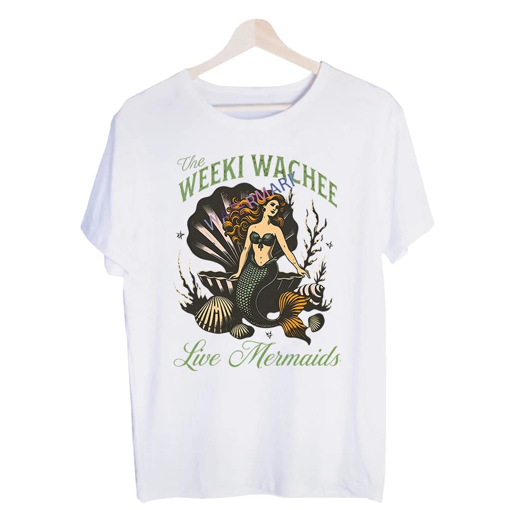 Men's Mermaid and Shells Graphic Tee, Vintage Style Short Sleeve T-Shirt for Casual Summer Outfits