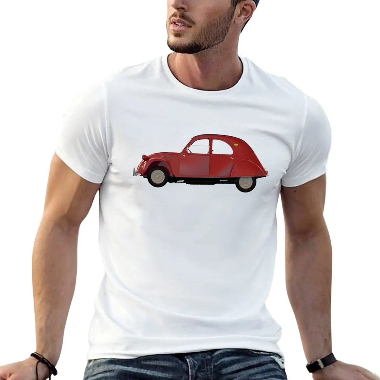 2CV deux chevaux red version T-Shirt custom shirt graphics mens plain t shirts
