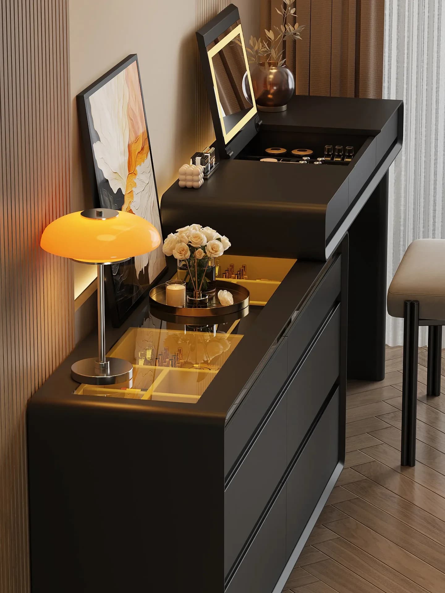 DSA bedroom modern simple high-end makeup table, bedside black dresser, chest, integrated storage cabinet