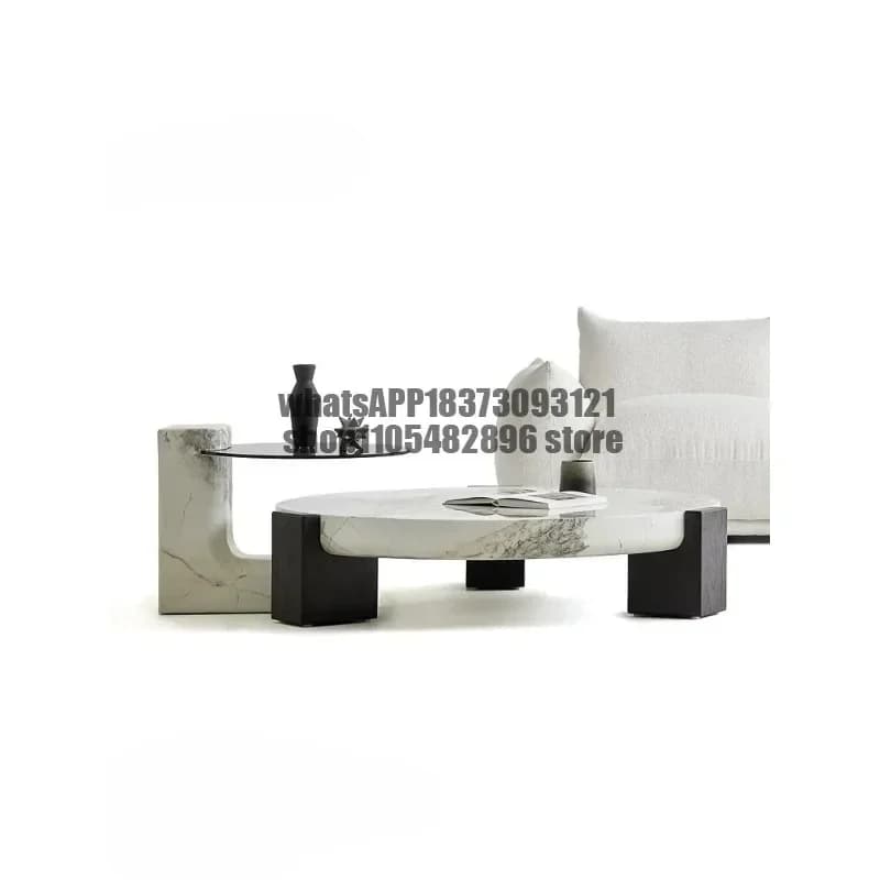Italian minimalist marble round coffee table, living room designer high-height combination coffee table