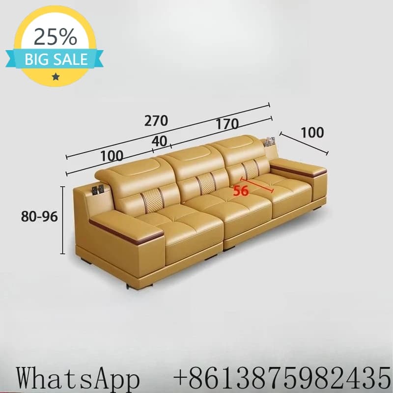 LTT solid wood modern simple leather sofa storage combination sofa living room size apartment