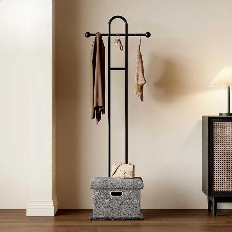 Premium Minimalist Metal Coat Stand Bedroom Luxury Freestanding Hat Hanger Home Garment Organizer with Storage Basket Coat Racks