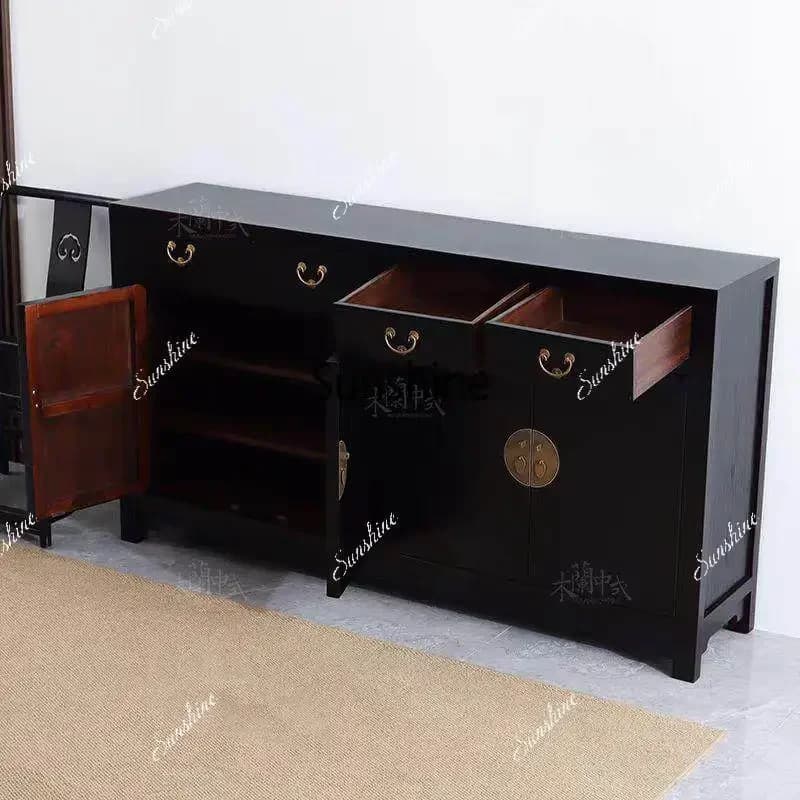 New Chinese retro black lacquer side cabinet antique solid wood entrance foyer locker