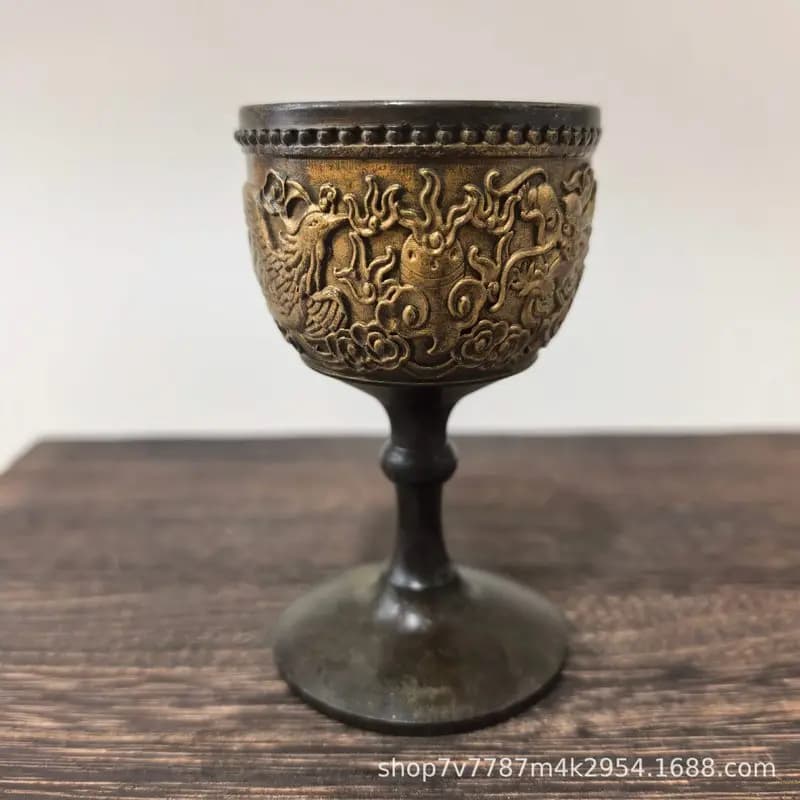 Brass Craft Dragon and Phoenix Auspicious Wine Cup Home Living Room Decorative Ornament