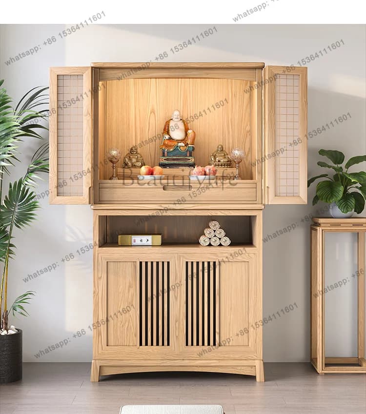 FG  black walnut shrine offering table shrine household Bodhisattva cabinet with door God of Wealth cabinet