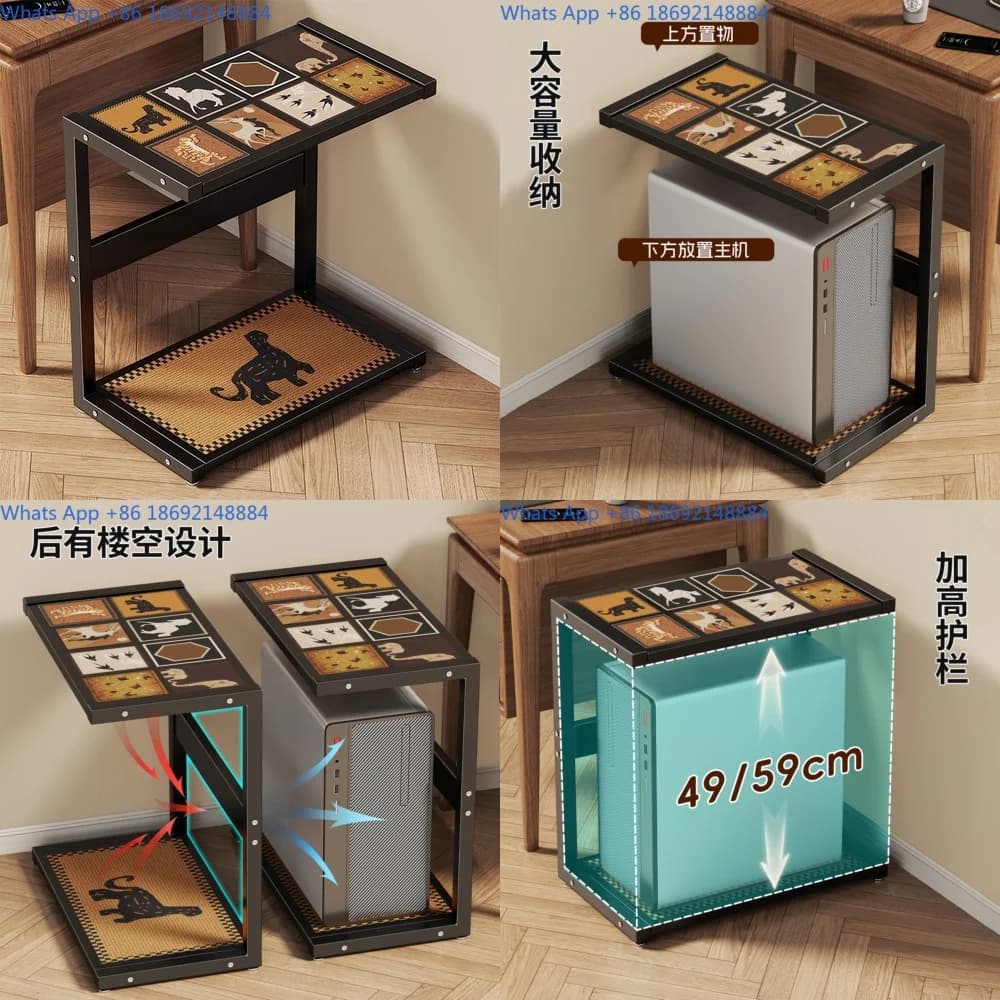 Desktop Computer Stand Dual Layer Storage Rack for Home Office Floor Standing PC Organizer