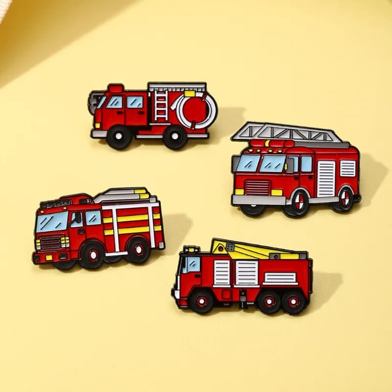 Kids Alloy Cartoon Fire Truck Brooch Children Car Badge Pin for Diy Clothes Bags Shoes Hat Scarf T-shirt Jeans Accessories