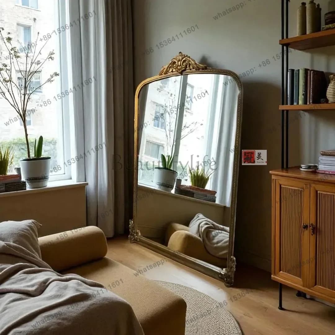 French retro full-length mirror clothing store American carved full-length mirror wall-mounted floor-to-ceiling mirror