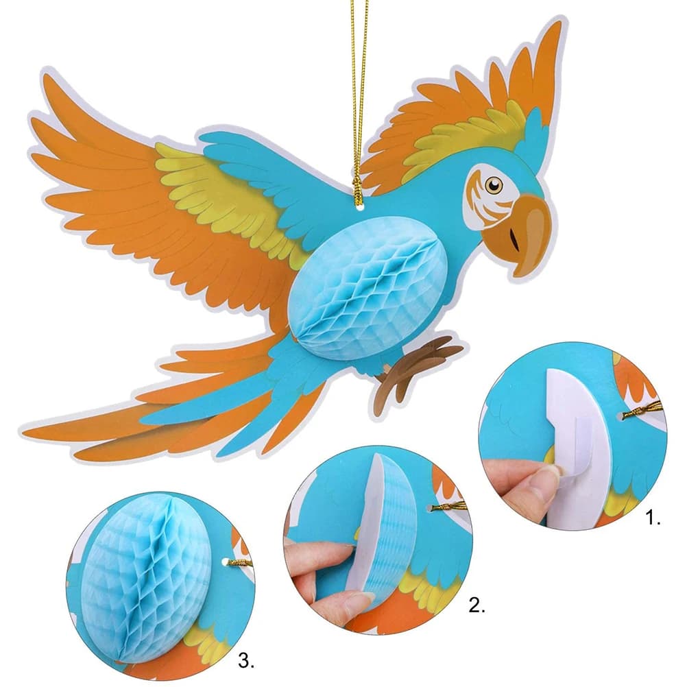 F9 6pcs/Set Paper Hanging Parrot Decoration Tropical Party Decoration Summer Party Garden Birthday Wedding Decor Window Decor