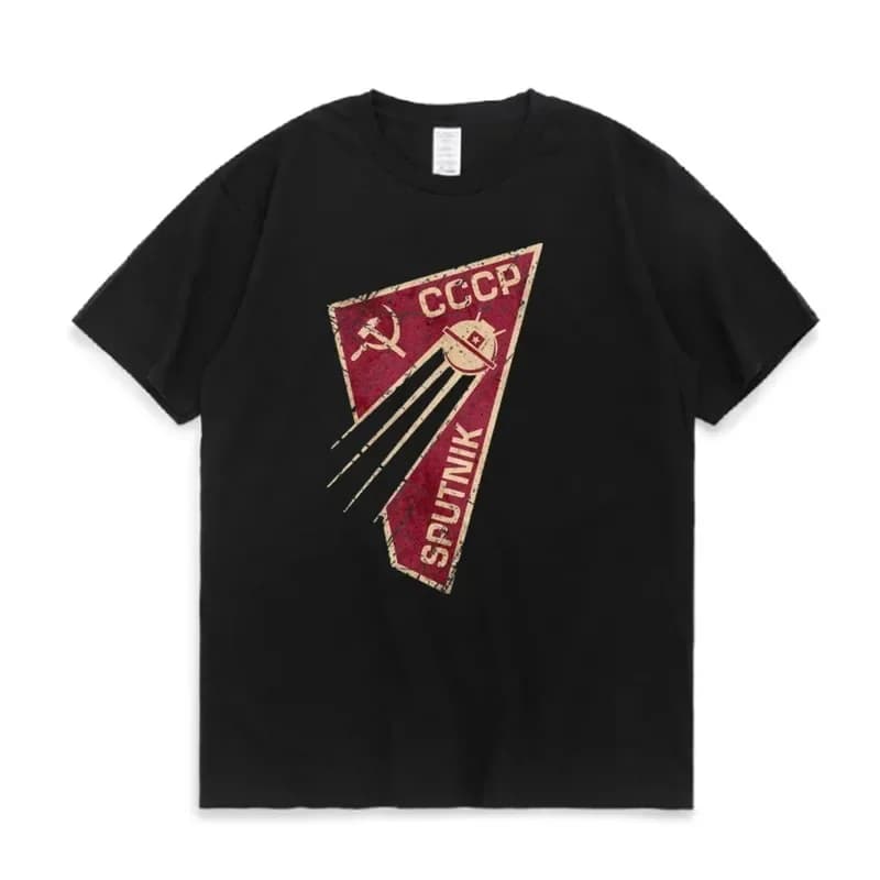 Soviet Space Program CCCP Sputnik 1 Artificial Satellite T-Shirt 100% Cotton O-Neck Summer Short Sleeve Casual Mens T-shirt