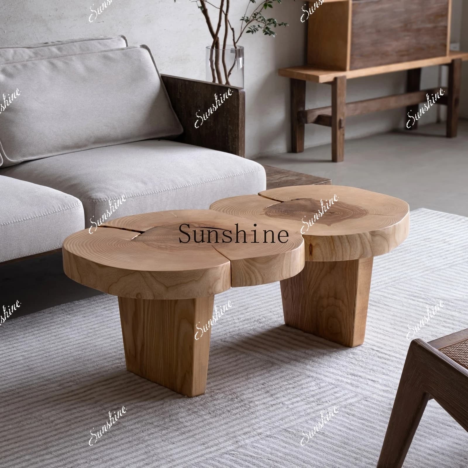 Log cloud living room solid wood round coffee table combination special-shaped small tea table  FT