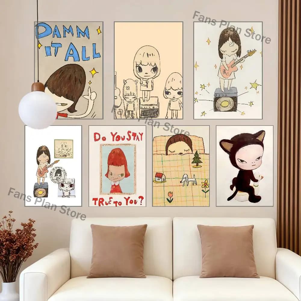 Cute Y-Yoshitomo N-Nara Poster Prints Wall Art Picture Painting Gift Living Room Restaurant Bar Large Dec Sticker