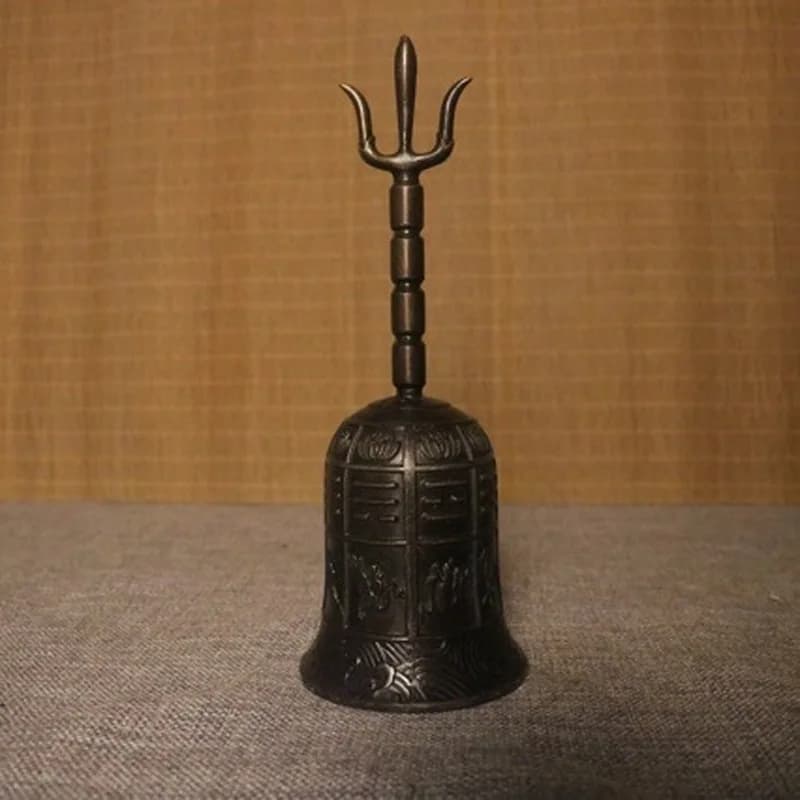 Copper Eight Treasures Handbell, Inverted Trident Ornament, Dharma Bell, Home and Office Decorative Craft