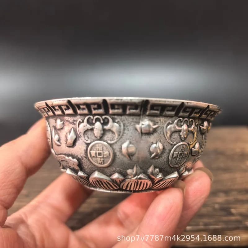 Copper craftwork with silver plating, treasure bowl, home decoration ornament