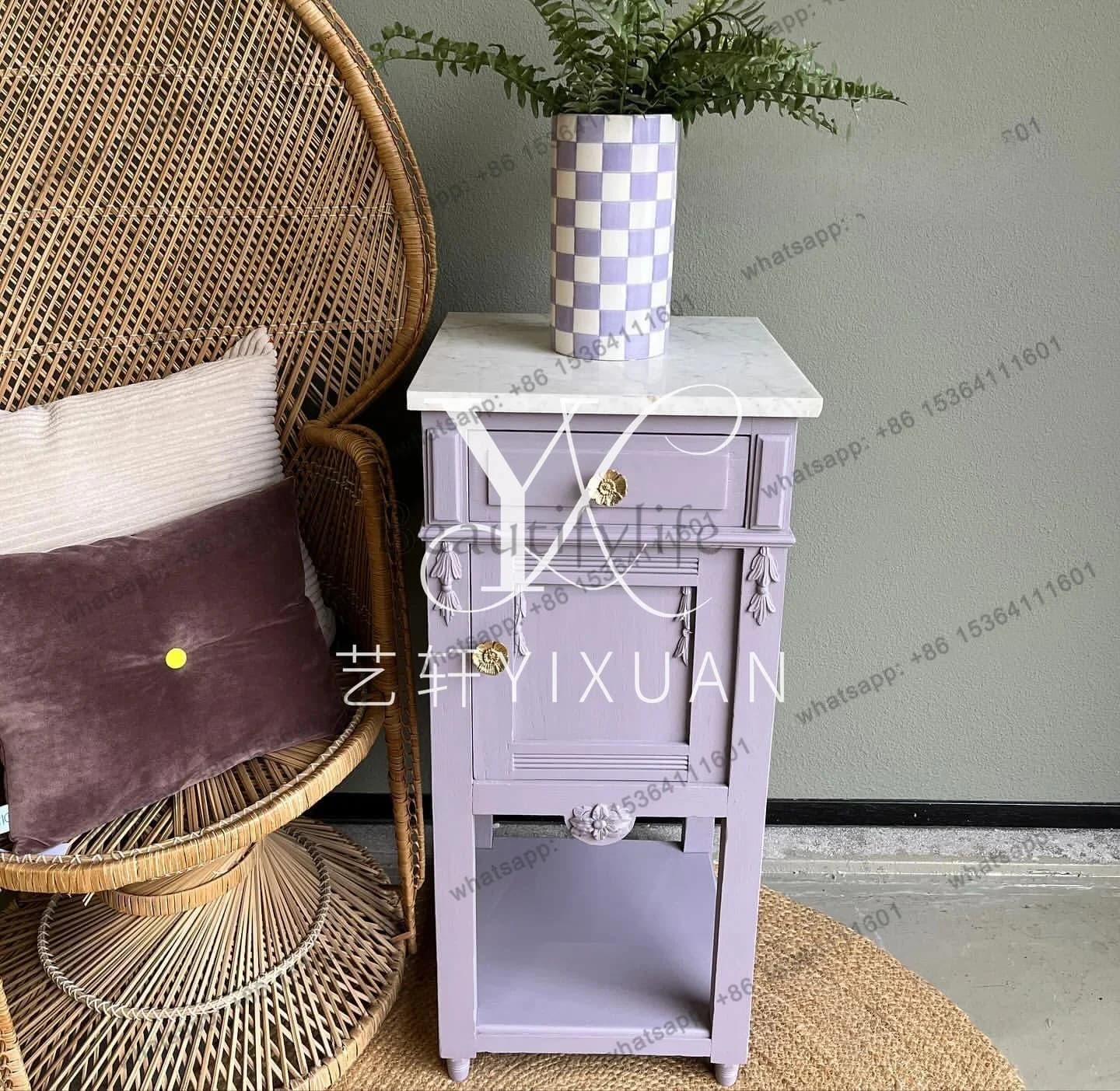 yj21 French solid wood simple bedside table American bedroom storage cabinet living room with side drawer cabinet