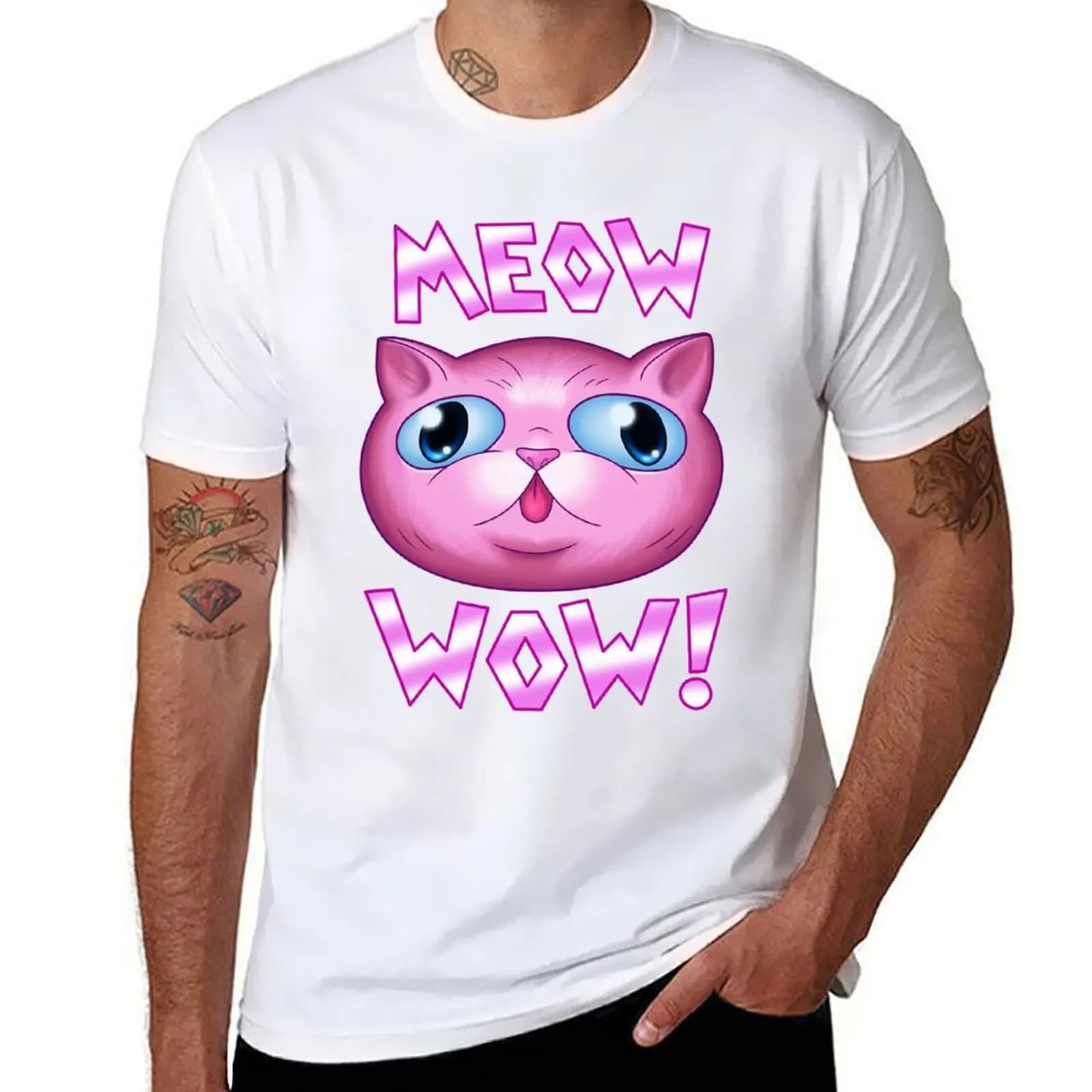 GF - Meow Wow T-Shirt t shirts for man cotton funny black cotton t-shirt plain for man package T-Shirt