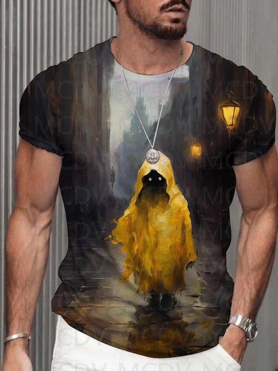 Men's Shorts Sleeve Shirts 3D Skeleton Halloween Casual Print T-Shirt