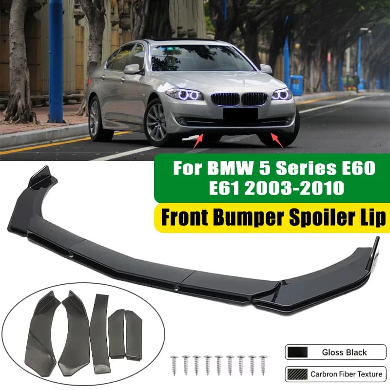 For BMW 5 Series E60 E61 2003-2010 5Pcs ABS Car Front Bumper Lip Spoiler Splitter Body Kit Canard Tuning Accessories