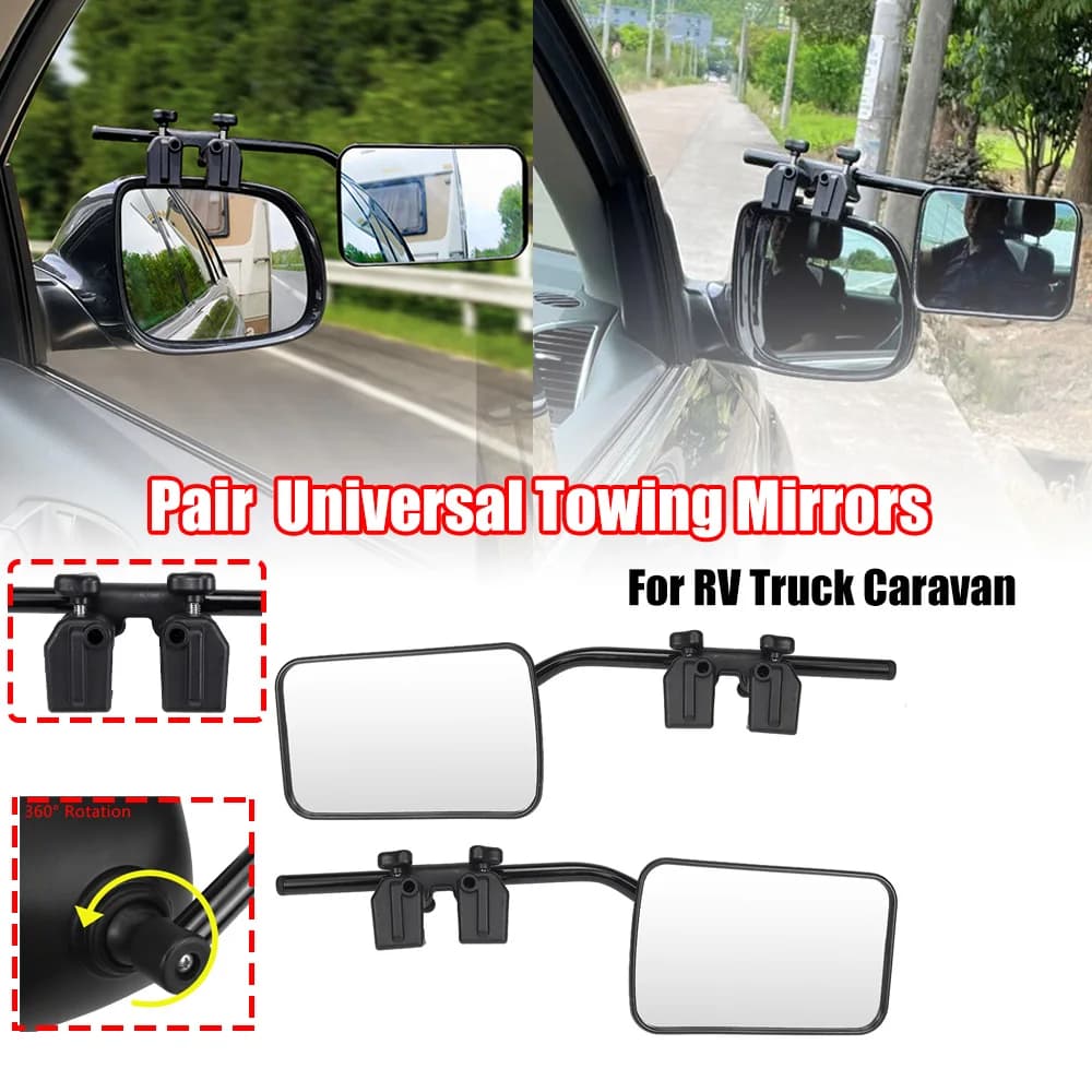 1 Pair Universal Caravan Trailer Car Towing Mirror Adjustable Tow Mirror Extension Strap Side Rear View Mirrors