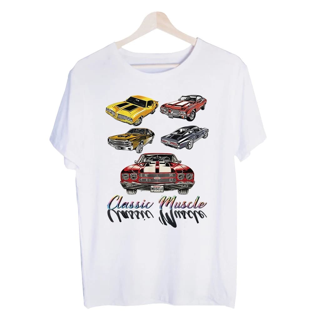 Men's Classic Muscle Car Graphic Tee, Retro Style Short Sleeve T-Shirt for Casual Streetwear and Weekend Outfits