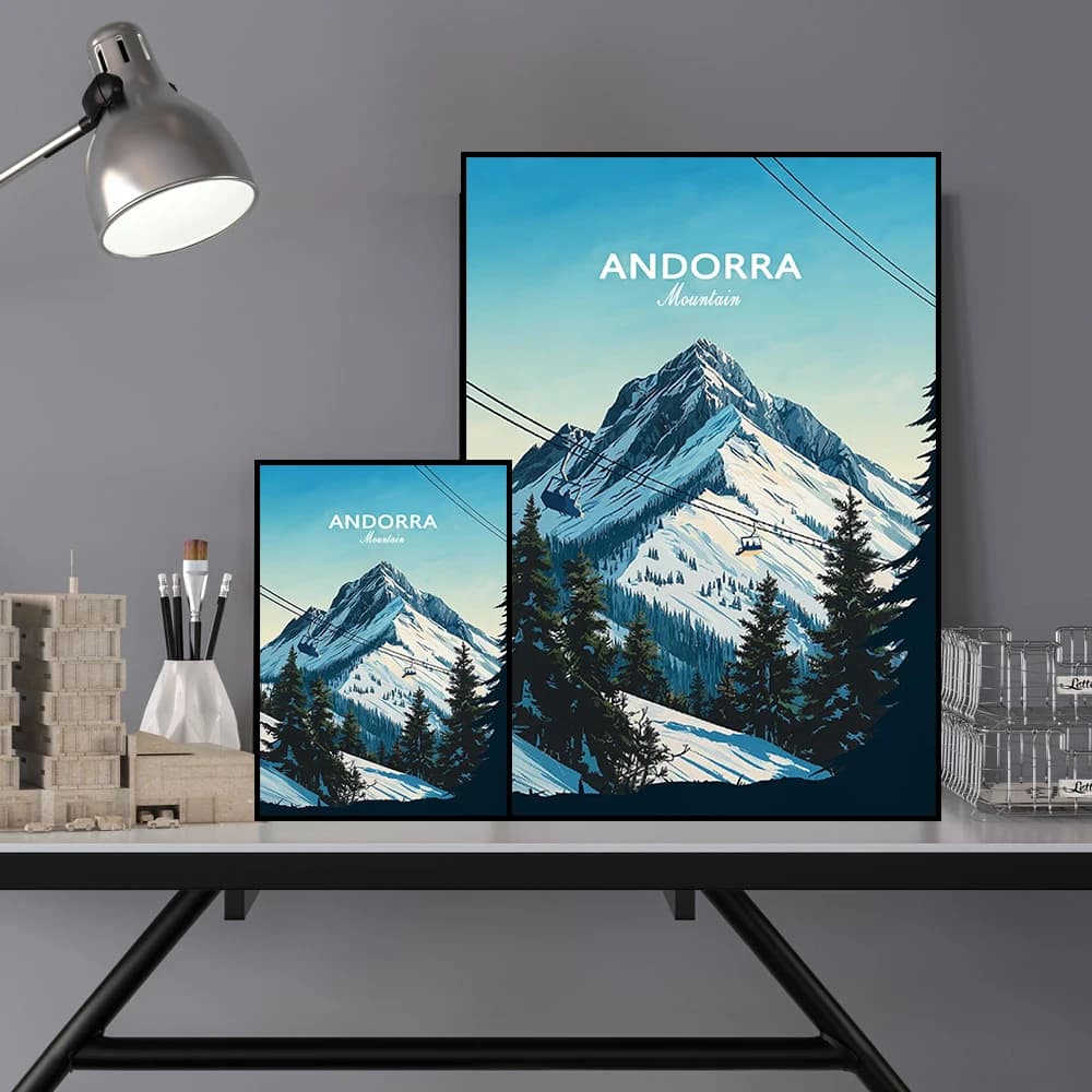 Andorra traditional travel print Europe Andorra poster Canvas painting art Ski resort print Living room bedroom wall decor