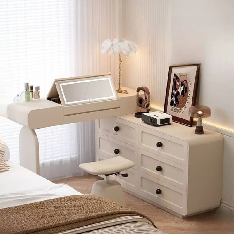 Wooden Simple Vanity Table Dest White Modern Europa Drawer Makeup Vanity Desk Space Saving Tocador De Maquillaje Iluminado Home