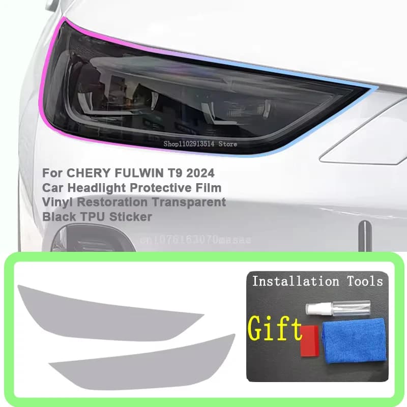 Car Headlight Protective Film For CHERY FULWIN T9 2024 Vinyl Restoration Transparent Black TPU Sticker