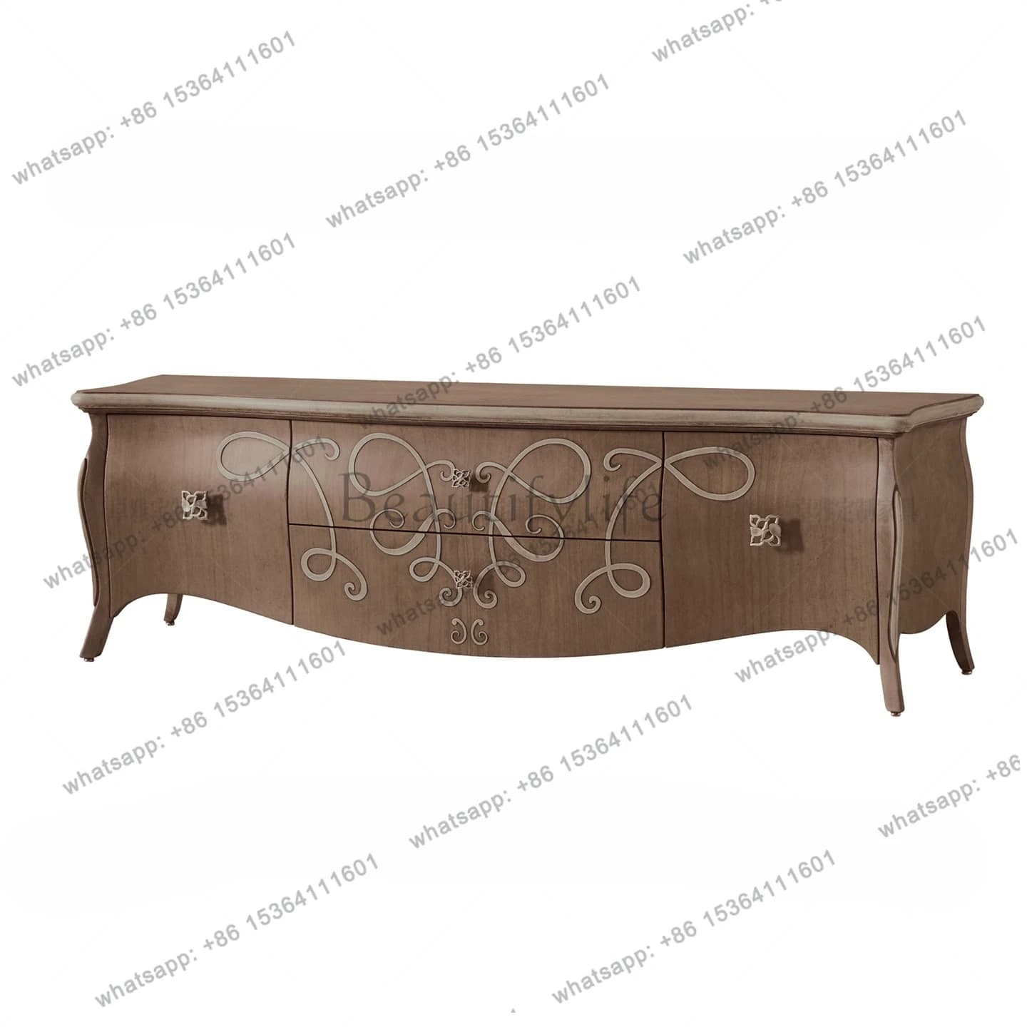 Nordic neoclassical solid wood home TV cabinet modern retro old decorative low cabinet carving