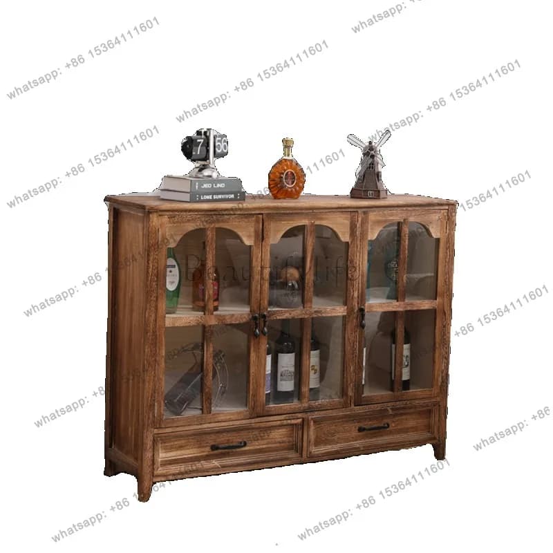 Narrow Rustic Living Room Cabinets Glass Wooden French Decoration Living Room Cabinets Display Meuble