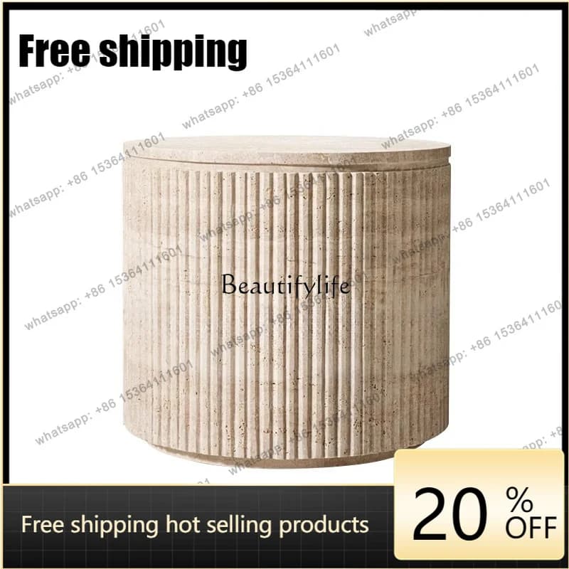 HJ Wabi Sand Wind Natural Roman Travertine Sofa Light Luxury Round Bedside Corner