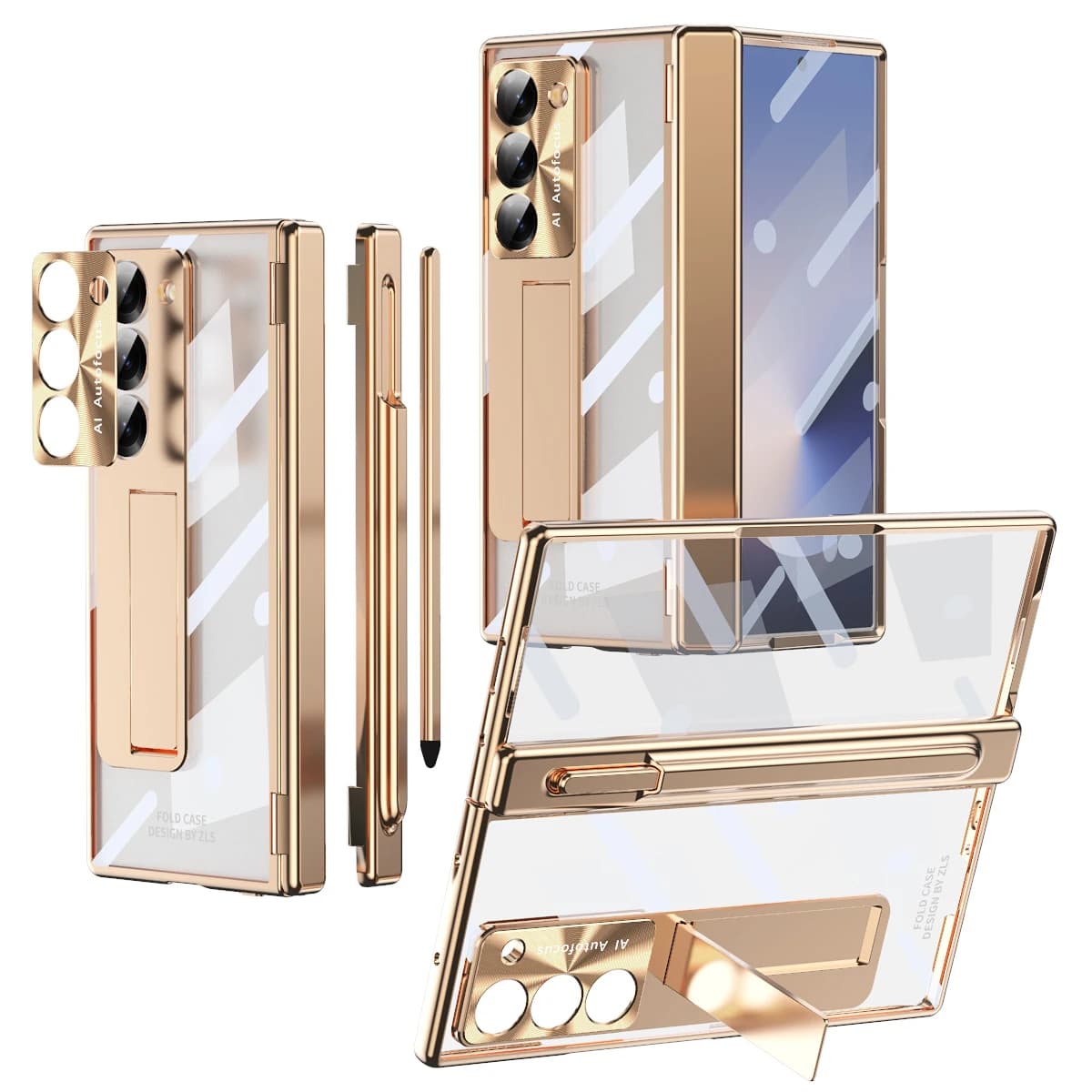 Double Hinge Lens Protection Pen Slot & Stylus Tempered Glass Hidden Stand Shockproof Cover for Samsung Z Fold 7 6 5 4 3