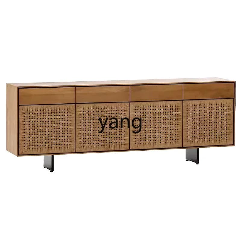 LT solid wood braided rope dining side cabinet modern simple living room teak color locker
