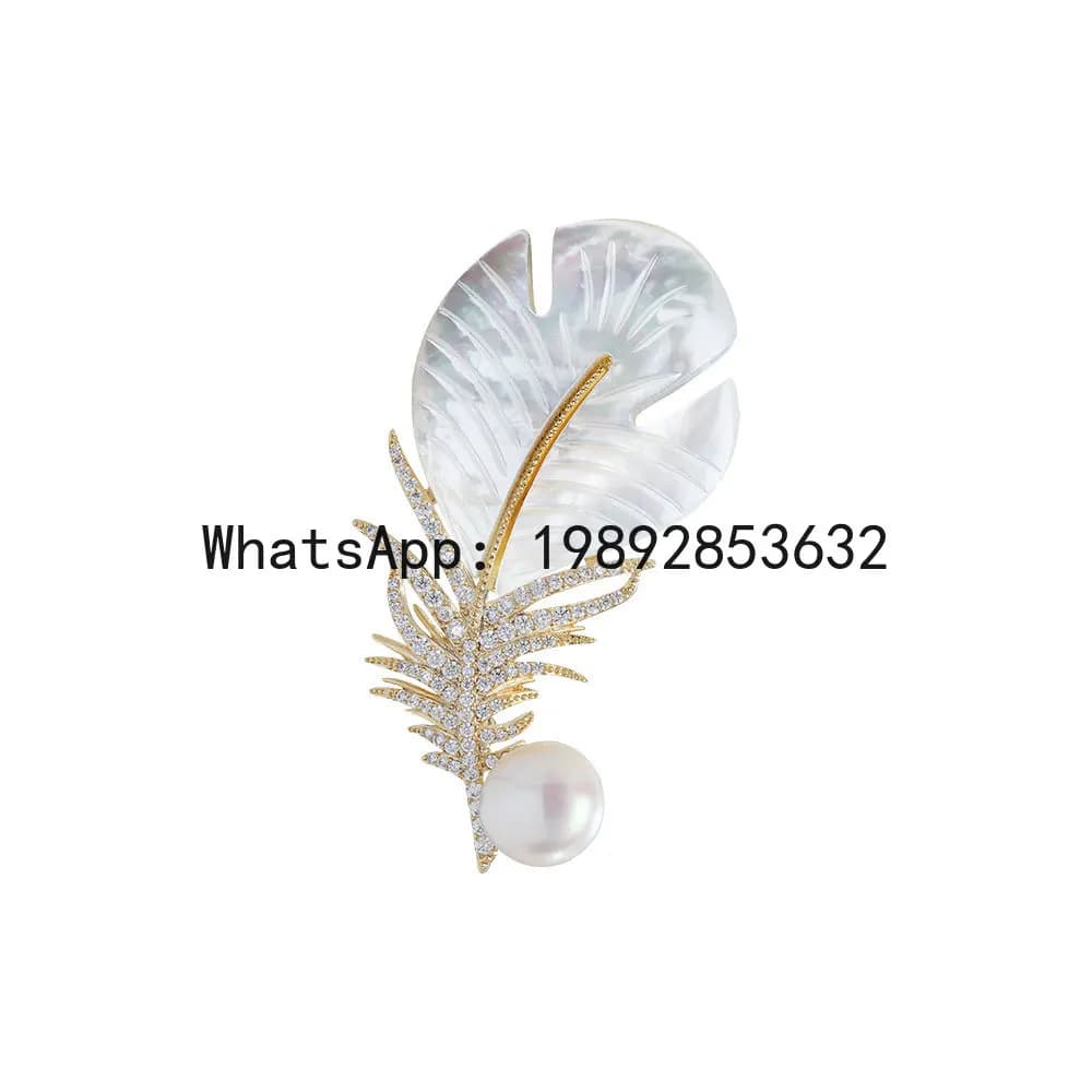 PYJ Luxury Shell Natural Freshwater Pearl Feather Brooch Brooch Accessories