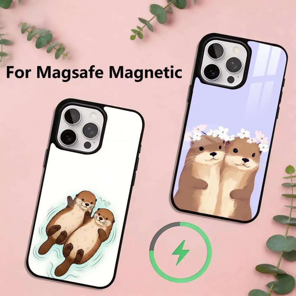 Lazy Otter Phone Case For iPhone17,16,15,14,13,12,11 Plus,Pro Magnetic For Magsafe Wireless Charging