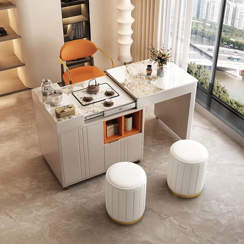 Balcony tea table chair small tea table, movable and retractable multi-functional tea cart