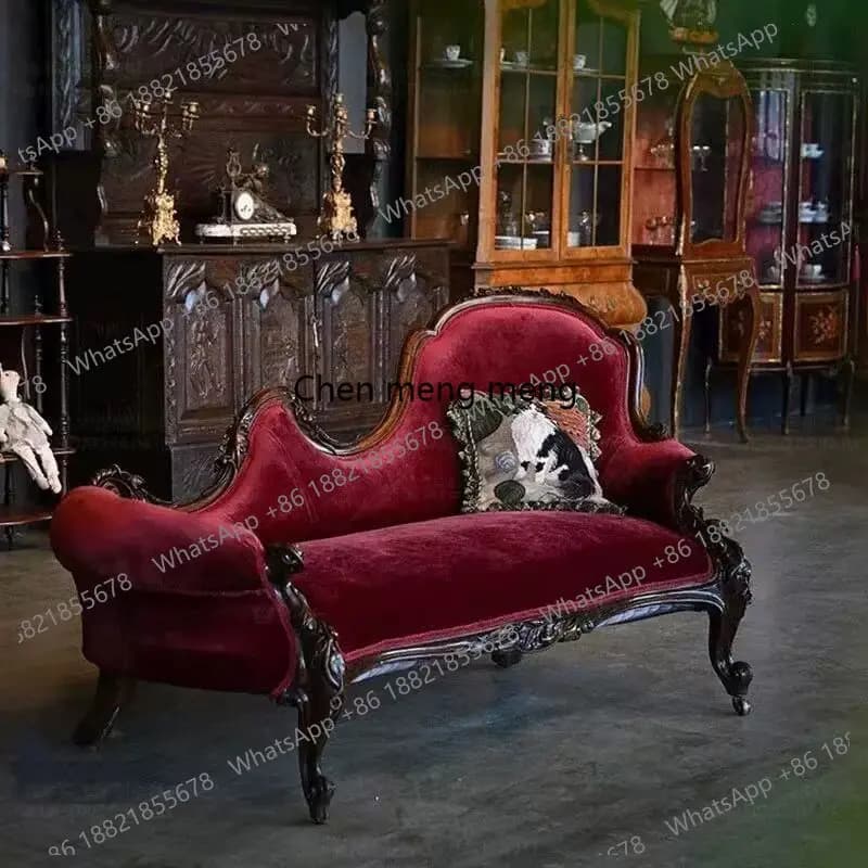 European retro carved concubine chair American living room light luxury solid wood leisure beauty couch reclining chair