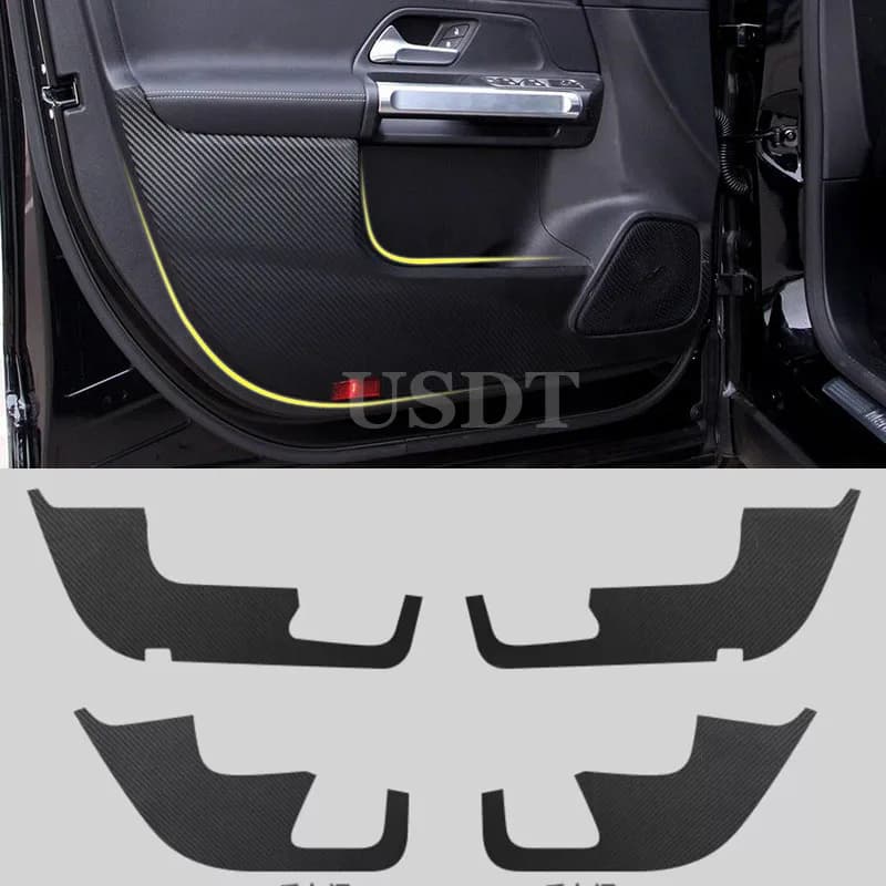 Leather Carbon Fiber Sticker for Mercedes Benz GLC GLB GLA GLE GLS 2024 2023 2022 - 2016 Door Anti Kick Cover Protection Mat