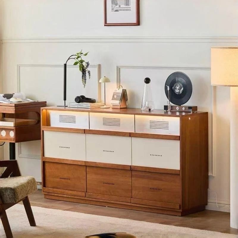 Solid wood nine-chest cabinet retro color matching multi-drawer locker living room bedroom side cabinet storage