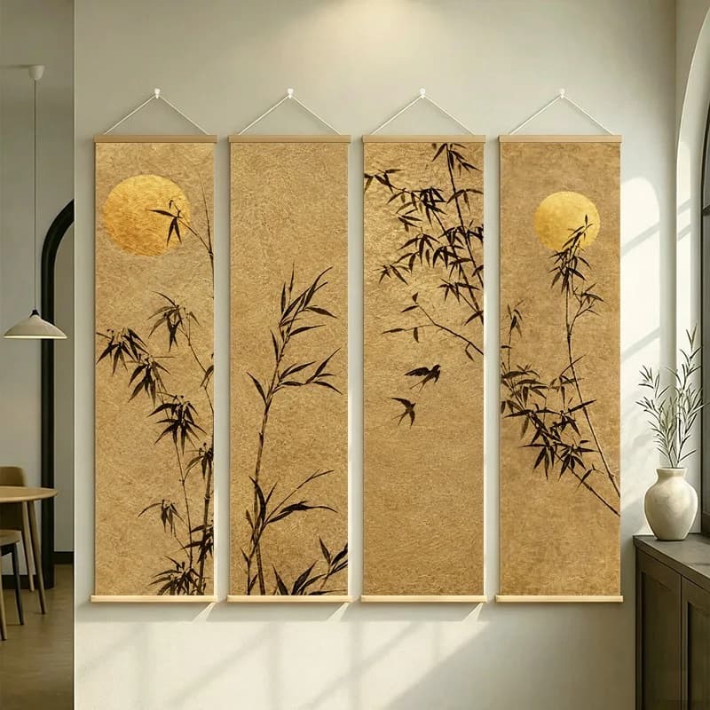 Japanese Zen Bamboo Vertical TapestryClear  Elegant Breeze Scroll Wall Art for Tea Room Living Room StudyHouse Wall Decor Canvas