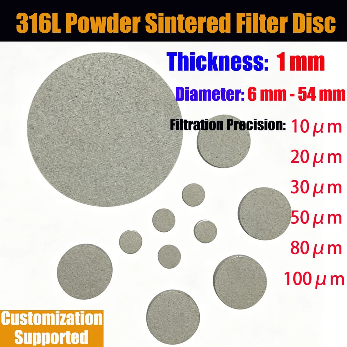 316L Sintered Stainless Steel Filter 1mm Thick Sintered Filter Disk Micron Porous Filter Disc10μm-100μm