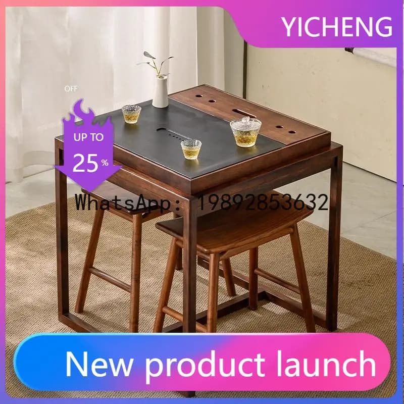 Hys balcony tea table small tea table small apartment for home new chinoiserie walnut solid wood combination square table