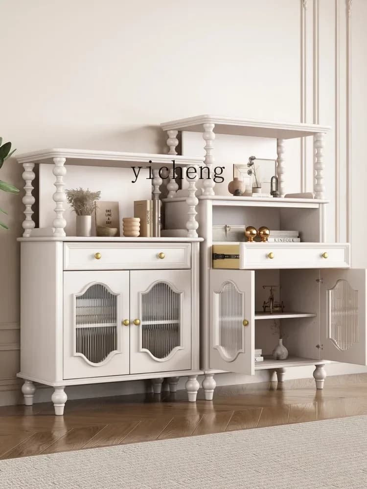 b9.21-Light Luxury Low and High Cabinet Solid Wood Storage Home Living Room Wall White Storage Cabinet